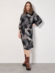 Apricot Grey Paint Patches Cowl Neck Midi Dress - Image 5 of 5