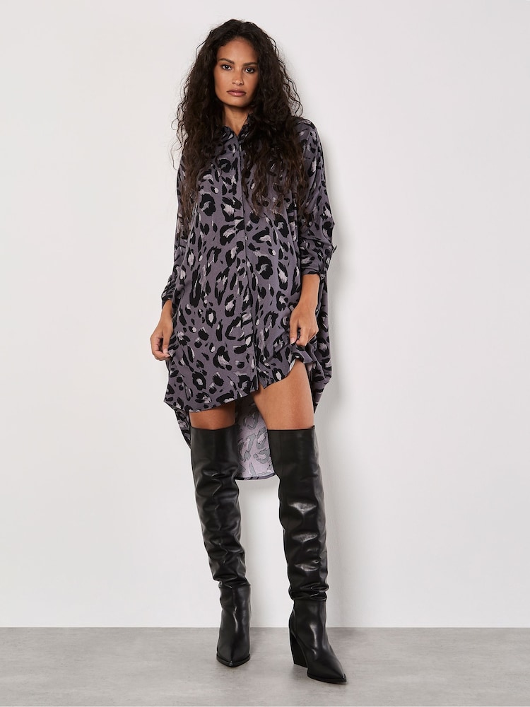 Apricot Grey Cheetah Batwing High Low Dress - Image 1 of 4