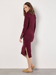 Apricot Red Button Sleeve Rib Column Midi Dress - Image 3 of 4
