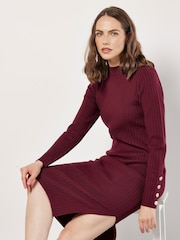 Apricot Red Button Sleeve Rib Column Midi Dress - Image 4 of 4