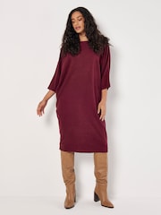 Apricot Red Bonded Rib Cocoon Dress - Image 1 of 4