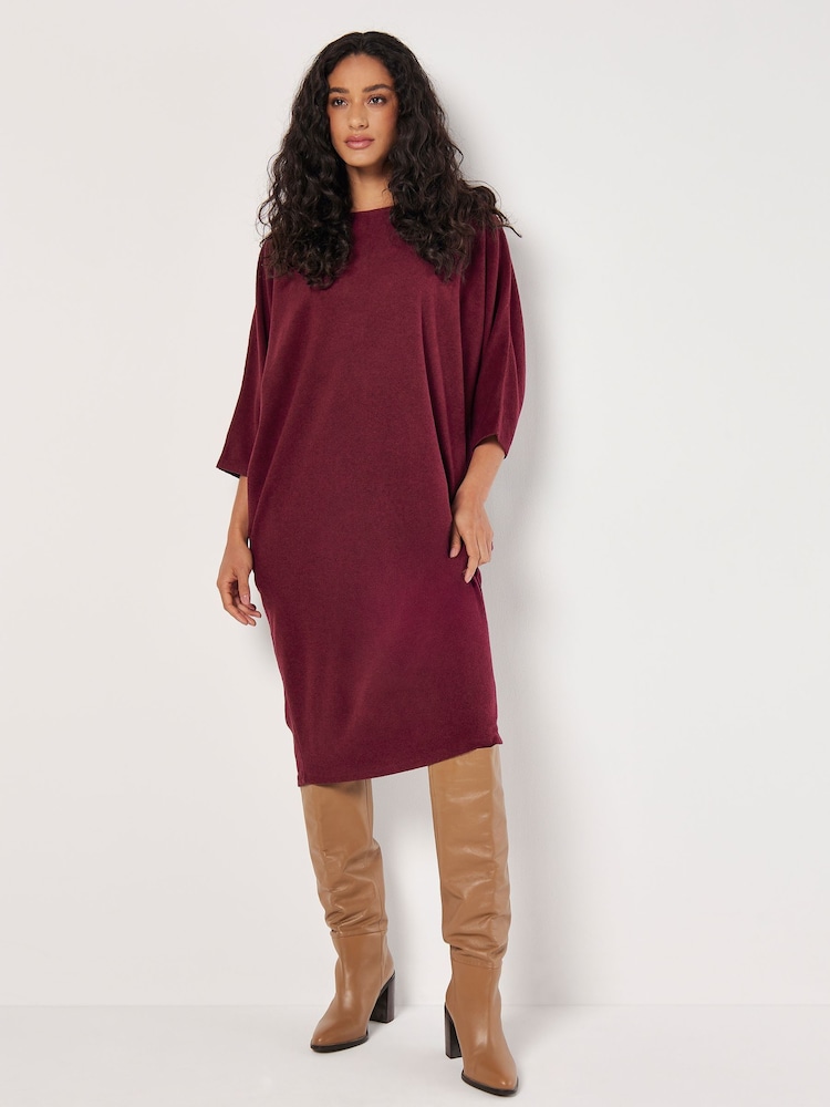 Apricot Red Bonded Rib Cocoon Dress - Image 2 of 4