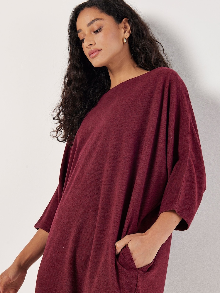 Apricot Red Bonded Rib Cocoon Dress - Image 4 of 4