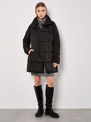 Apricot Black Quilted Belted Coats - Image 1 of 5