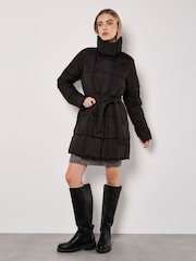 Apricot Black Quilted Belted Coats - Image 2 of 5