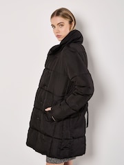 Apricot Black Quilted Belted Coats - Image 3 of 5