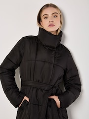 Apricot Black Quilted Belted Coats - Image 4 of 5
