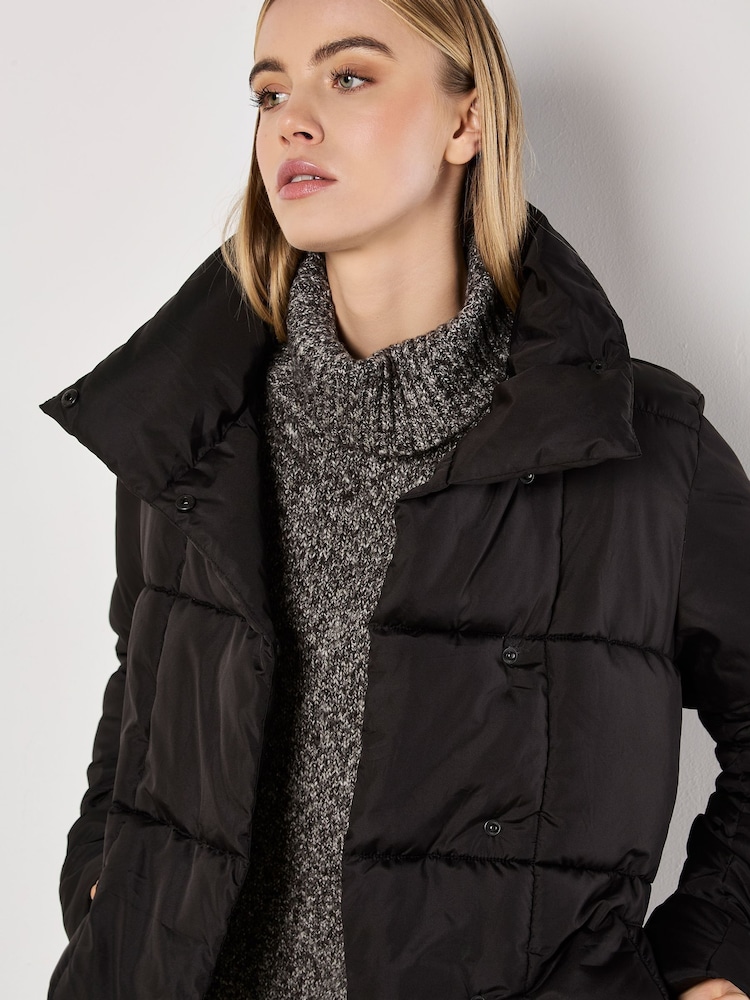 Apricot Black Quilted Belted Coats - Image 5 of 5