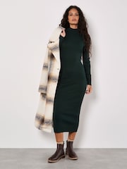 Apricot Green 100% Cotton Ribbed Knitted Split Midi Dress - Image 1 of 4