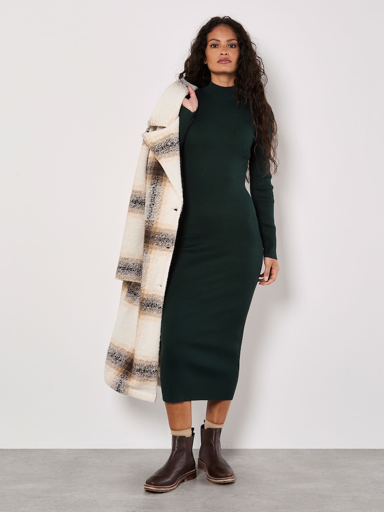 Apricot Green 100% Cotton Ribbed Knitted Split Midi Dress - Image 1 of 4
