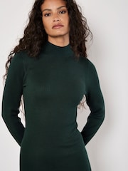 Apricot Green 100% Cotton Ribbed Knitted Split Midi Dress - Image 3 of 4