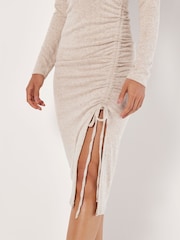 Apricot Natural Mock Neck Ruched Split Dress - Image 3 of 4