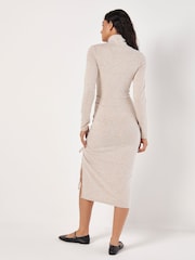 Apricot Natural Mock Neck Ruched Split Dress - Image 4 of 4
