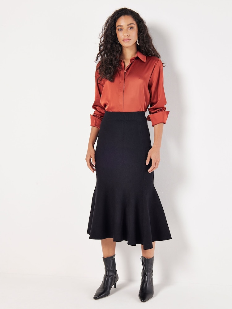 Apricot Black Flute Hem Knitted Midi Skirt - Image 2 of 4