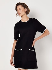 Apricot Black 2 Pockets Contrast Tipping Knit Dress - Image 1 of 4
