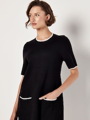 Apricot Black 2 Pockets Contrast Tipping Knit Dress - Image 3 of 4