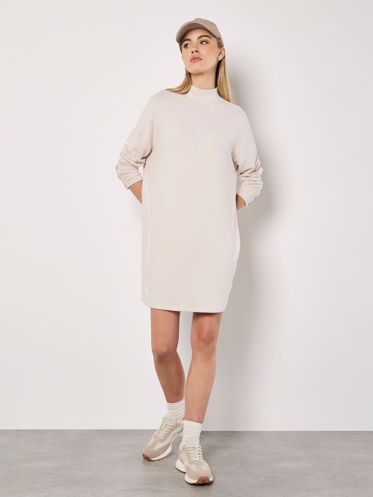 Apricot Natural Button Cuff Soft Touch Dress - Image 2 of 4