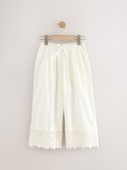 White Wide Leg Embellished 100% Cotton Trousers (3-16yrs) - Image 6 of 9