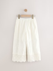 White Wide Leg Embellished 100% Cotton Trousers (3-16yrs) - Image 7 of 9