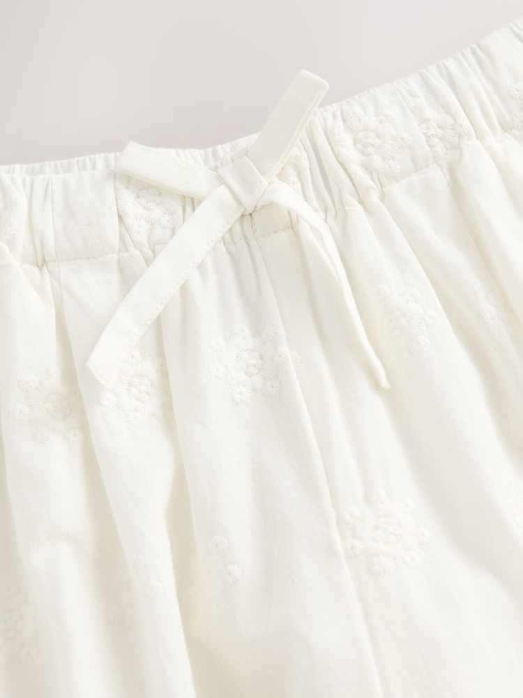 White Wide Leg Embellished 100% Cotton Trousers (3-16yrs) - Image 9 of 9