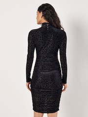 Apricot Black Animal Print Jacquard Ruched Dress - Image 4 of 4
