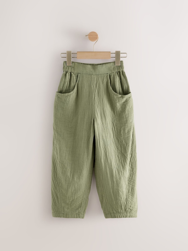 Khaki Green 100% Cotton Pull On Barrel Trousers (3-16yrs) - Image 1 of 4