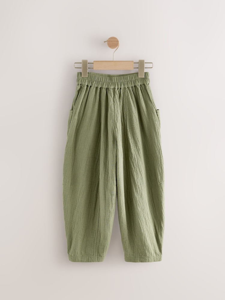 Khaki Green 100% Cotton Pull On Barrel Trousers (3-16yrs) - Image 2 of 4