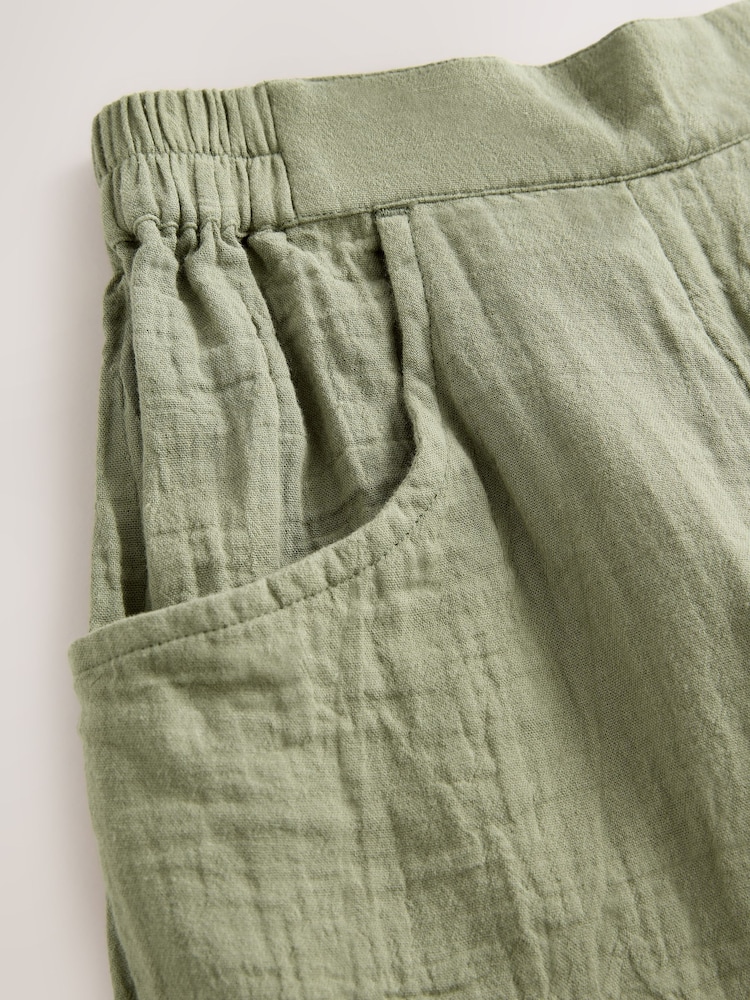 Khaki Green 100% Cotton Pull On Barrel Trousers (3-16yrs) - Image 4 of 4