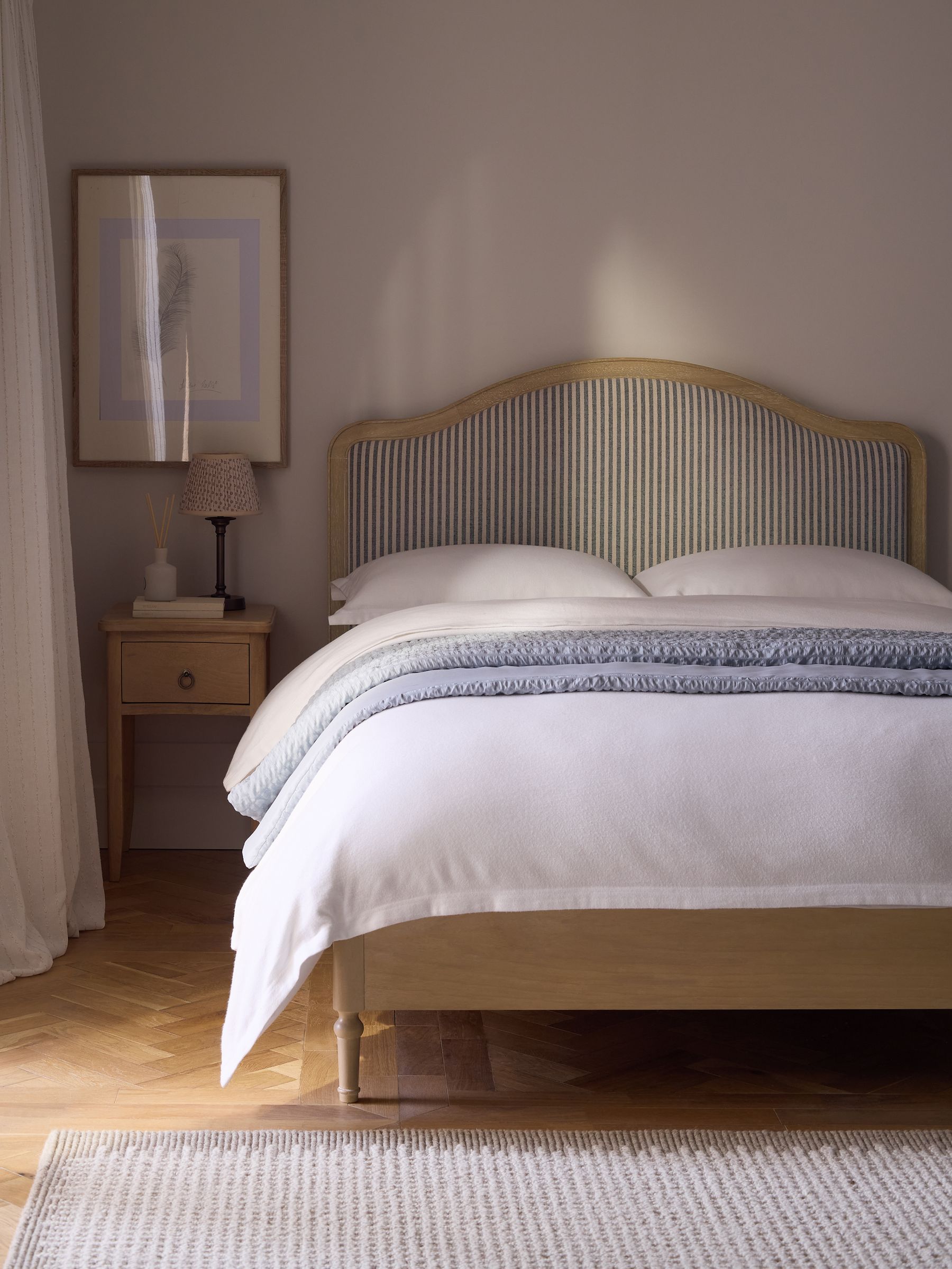 Buy Chenille Stripe Slate Blue Natural Lily Wooden Bed Frame from