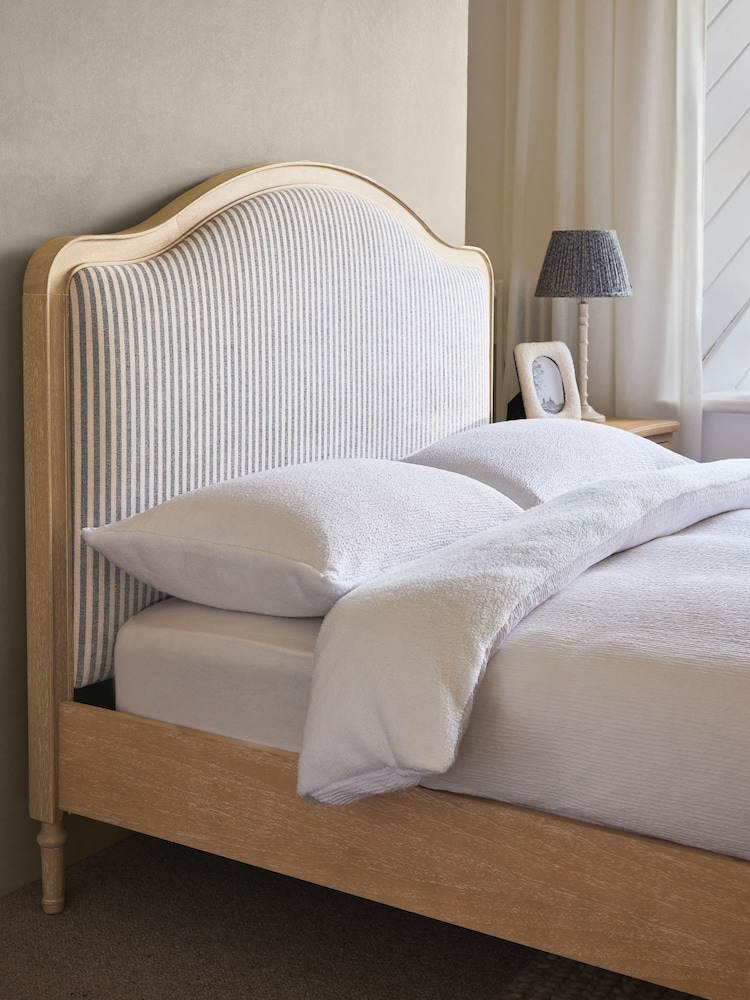 Chenille Stripe Slate Blue Natural Lily Wooden Bed Frame - Image 1 of 6 Chenille Stripe Slate Blue Natural Lily Wooden Bed Frame - Image 1 of 6