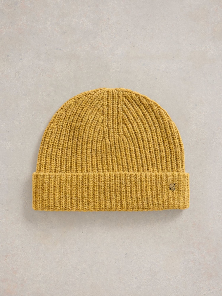 White Stuff Yellow Albie Rib Knit Beanie - Image 1 of 2