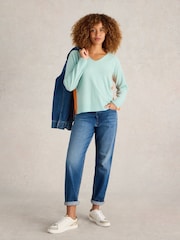 White Stuff Blue Verity V-Neck Cashmere Jumper - Image 2 of 6
