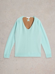 White Stuff Blue Verity V-Neck Cashmere Jumper - Image 5 of 6