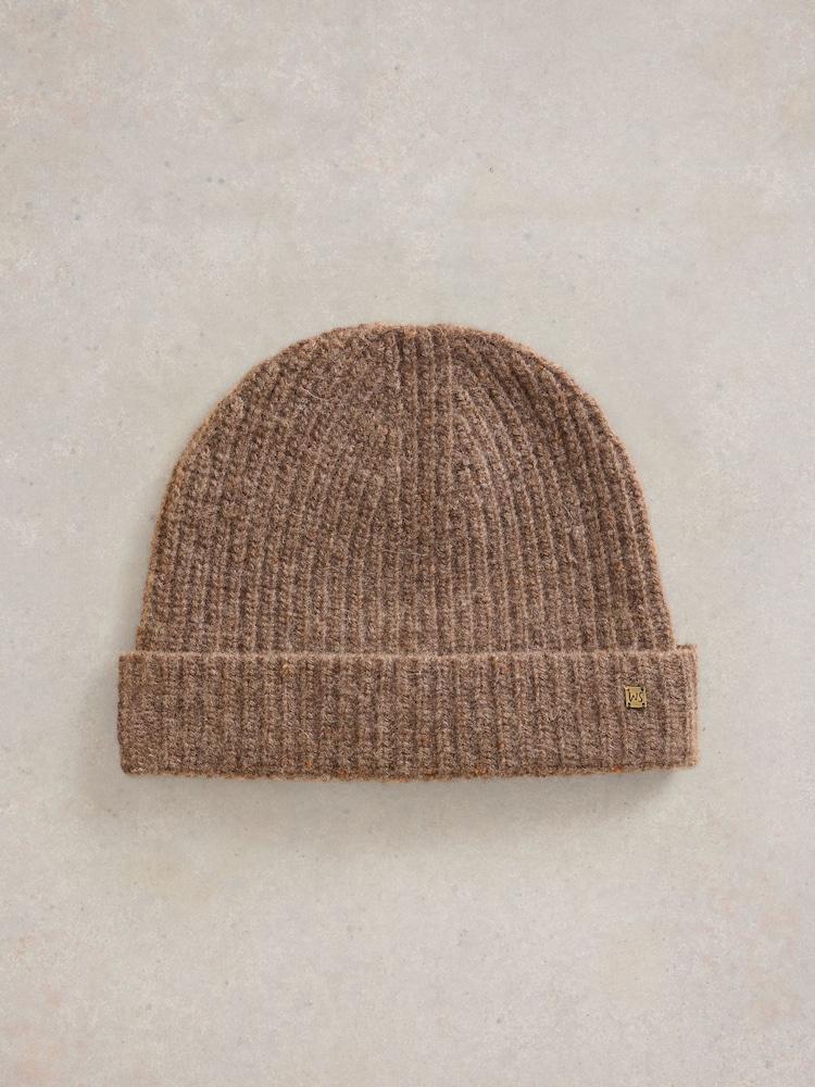 White Stuff Brown Albie Rib Knit Beanie - Image 1 of 2