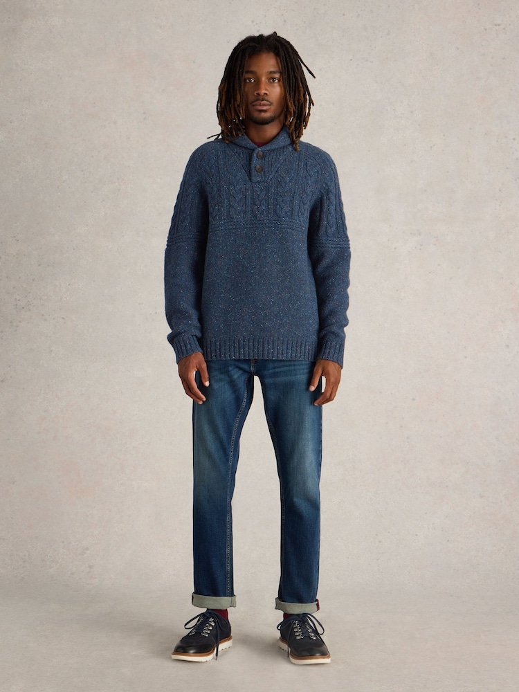 White Stuff Blue Berkley Shawl Neck Jumper - Image 1 of 6