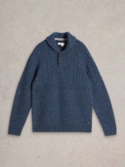 White Stuff Blue Berkley Shawl Neck Jumper - Image 5 of 6