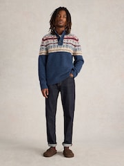 White Stuff Blue Lewis Funnel Neck Fairisle Pattern Jumper - Image 1 of 6