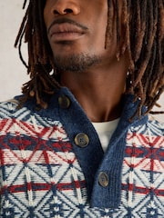 White Stuff Blue Lewis Funnel Neck Fairisle Pattern Jumper - Image 3 of 6