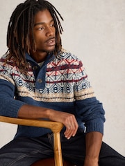 White Stuff Blue Lewis Funnel Neck Fairisle Pattern Jumper - Image 4 of 6