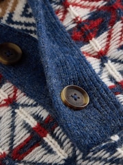 White Stuff Blue Lewis Funnel Neck Fairisle Pattern Jumper - Image 6 of 6