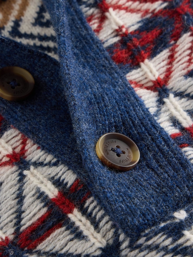 White Stuff Blue Lewis Funnel Neck Fairisle Pattern Jumper - Image 6 of 6