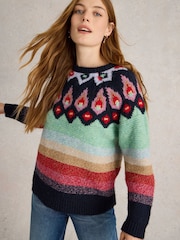 White Stuff Red New York Fairisle Pattern Jumper - Image 2 of 6