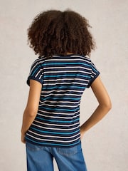 White Stuff Blue 100% Organic Cotton Nelly Notch Neck T-Shirt - Image 2 of 6