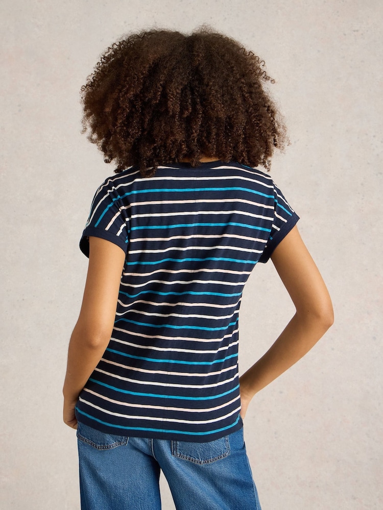 White Stuff Blue 100% Organic Cotton Nelly Notch Neck T-Shirt - Image 2 of 6