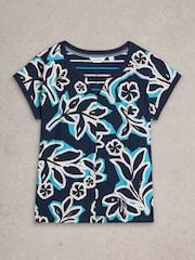 White Stuff Blue 100% Organic Cotton Nelly Notch Neck T-Shirt - Image 5 of 6