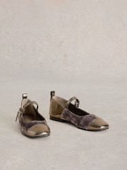 White Stuff Grey Loral Velvet Mary Jane Shoes - Image 3 of 5