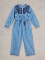 White Stuff Blue 100% Organic Cotton Chambray Jumpsuit - Image 1 of 3