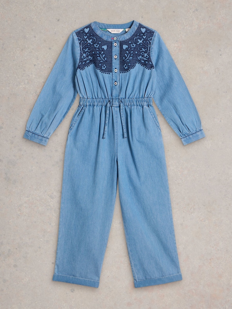 White Stuff Blue 100% Organic Cotton Chambray Jumpsuit - Image 1 of 3