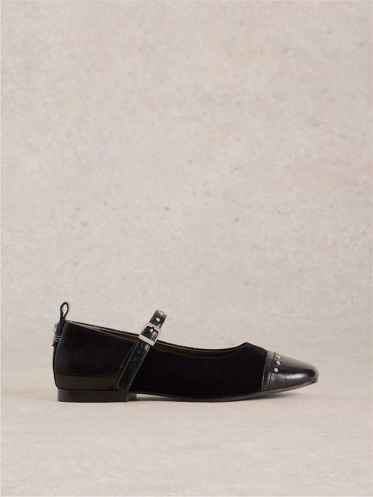 White Stuff Black Loral Stud Mary Jane Shoes - Image 1 of 4