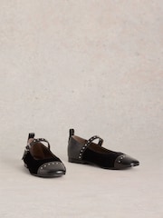 White Stuff Black Loral Stud Mary Jane Shoes - Image 2 of 4